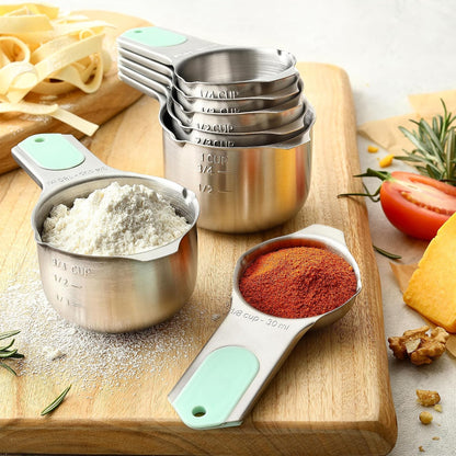 Spring Chef Magnetic Measuring Cups & Spoons Set, Patented, Strong N45 Magnets, Heavy Duty Stainless Steel Fits in Spice Jars for Baking & Cooking, BPA Free, Round Set of 15 with Leveler, Black