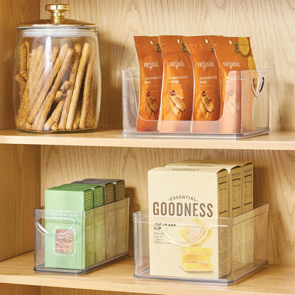 iDesign Pantry Storage Bins with Handles - Organizer Bins for Cabinets or Fridge - Set of 2 - Clear