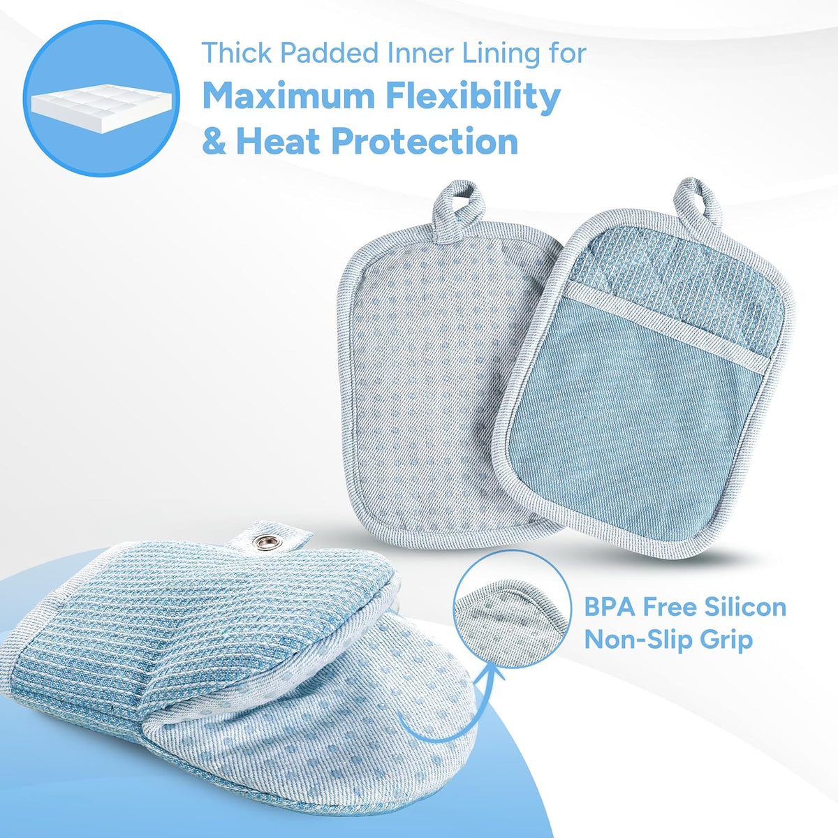 Casa Platino Potholders for Kitchens, 8-Piece – 500°F Heat Resistant Oven Mitts and Pot Holders, Mini Oven Mitt with Silicone Grip, 2 Kitchen Towels & 2 Dish Cloths – Durable & Non-Slip – Canyon Rose