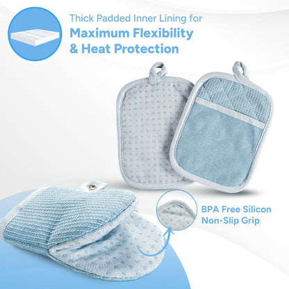 Casa Platino Potholders for Kitchens, 8-Piece – 500°F Heat Resistant Oven Mitts and Pot Holders, Mini Oven Mitt with Silicone Grip, 2 Kitchen Towels & 2 Dish Cloths – Durable & Non-Slip – Canyon Rose