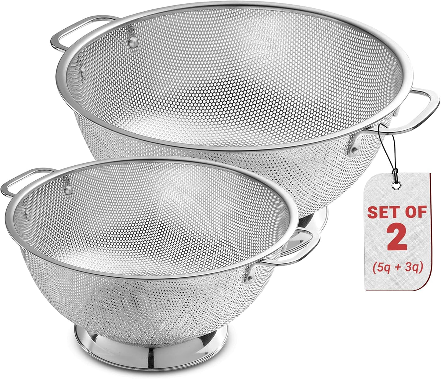 Bellemain 3 Qt Metal Colander with Handle | Pasta, Spaghetti, Berry, Fruit, Vegetable, Kitchen Food Strainer Basket | 18/8 Stainless Steel Colander Bowl | Pot Drainer for Cooking, Sifter Strainer