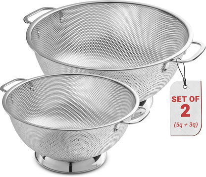 Bellemain 3 Qt Metal Colander with Handle | Pasta, Spaghetti, Berry, Fruit, Vegetable, Kitchen Food Strainer Basket | 18/8 Stainless Steel Colander Bowl | Pot Drainer for Cooking, Sifter Strainer
