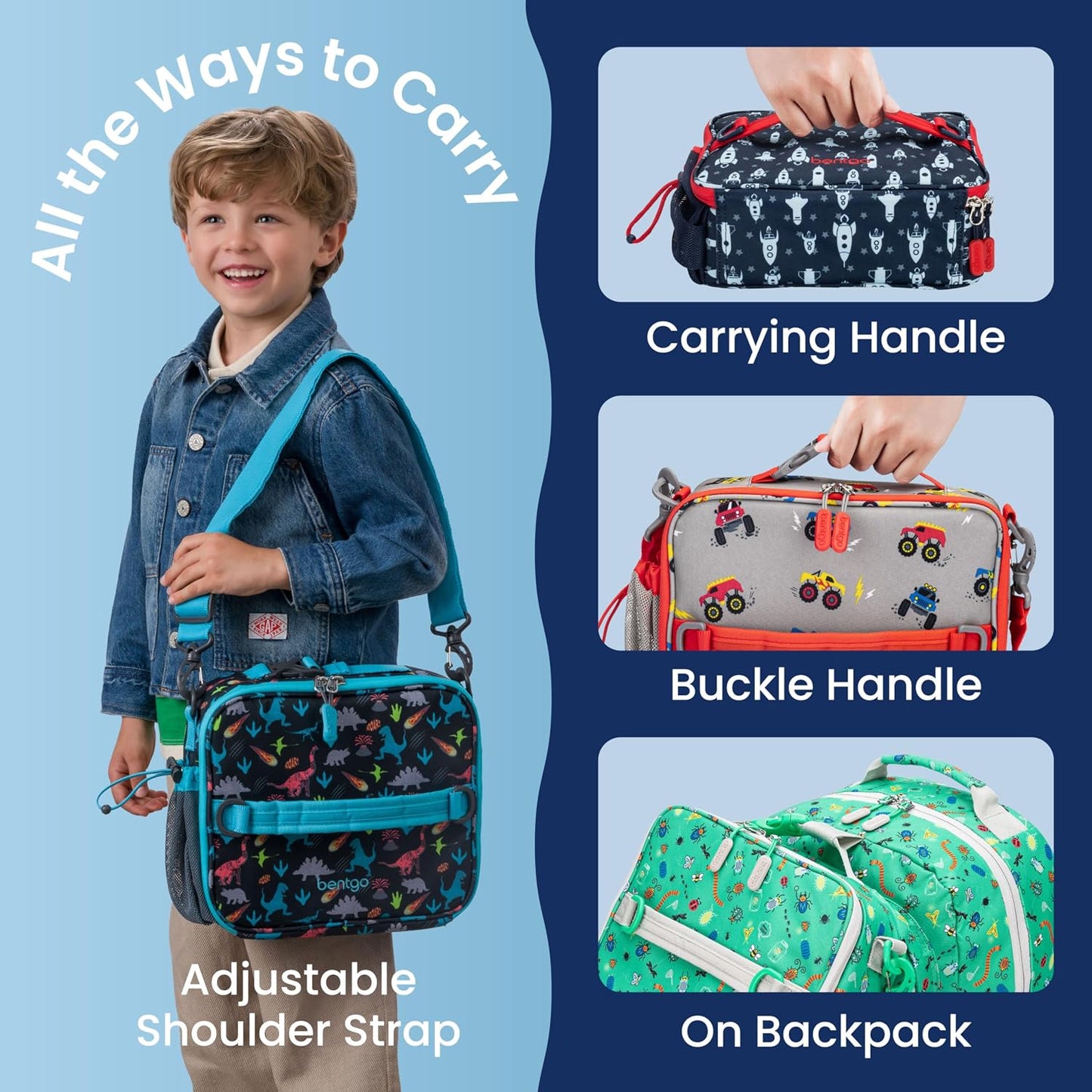 Bentgo Kids Lunch Bag - Durable, Double-Insulated Lunch Bag for Kids 3+; Holds Lunch Box, Water Bottle, & Snacks; Easy-Clean Water-Resistant Fabric & Multiple Zippered Pockets (Mermaid)