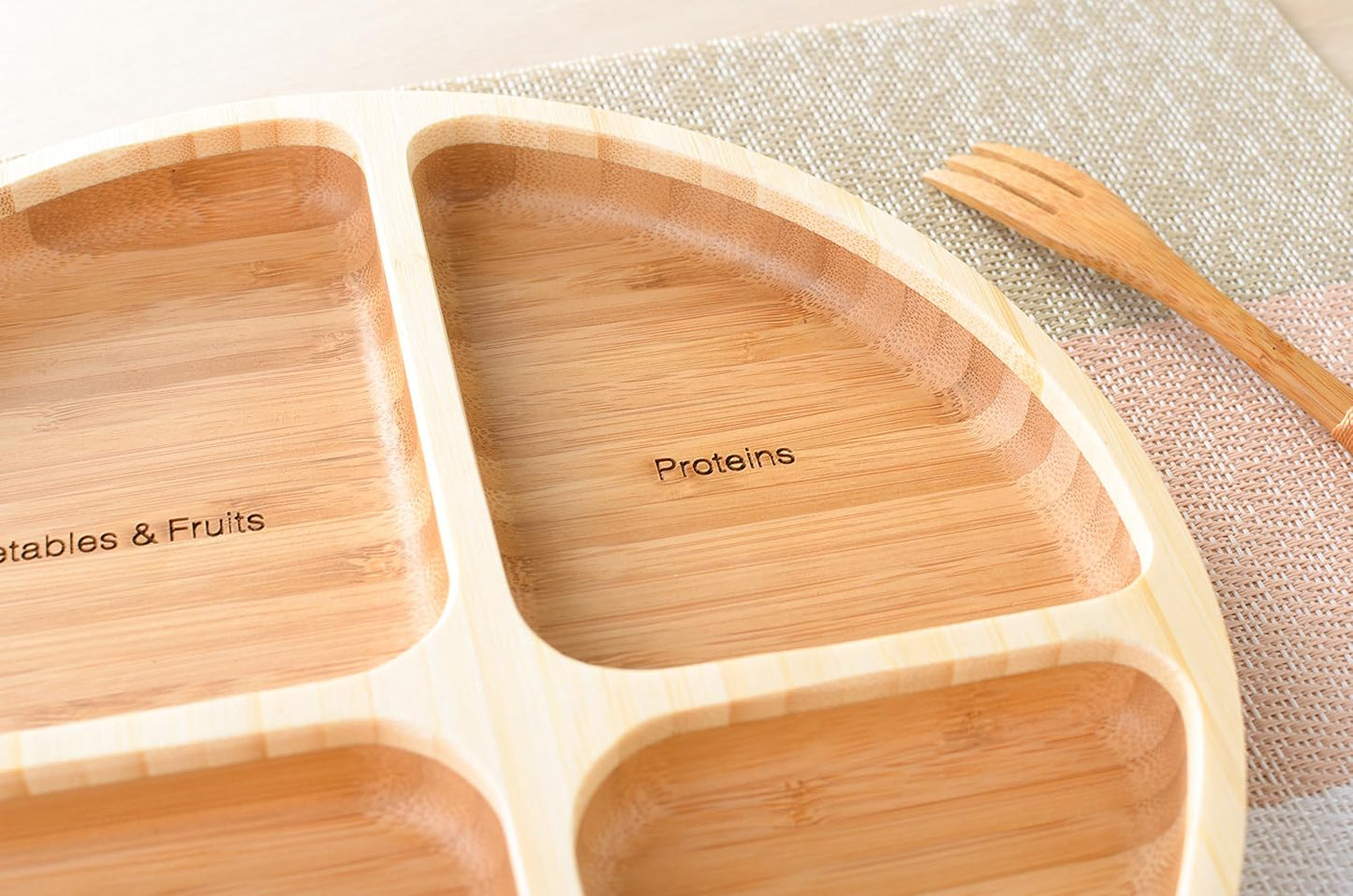 laboos Bamboo Portion Control Plate – 4-Compartment Divided Bento Tray for Balanced Eating, Portion Control & Meal Prep – Square Wooden Dinner Plate for Adults & Kids