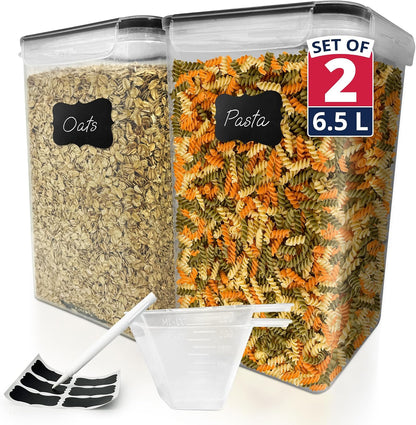 Reli. 6.5L Airtight Food Storage Containers with Lids (2 Sets) | Kitchen Organizers and Storage Containers, Pantry Organizers | BPA Free Plastic XL Set w/ 2 Measuring Cups, 12 Labels, Pen