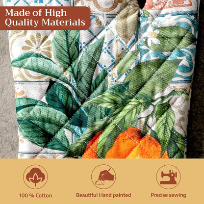 Maison d' Hermine 100% Cotton Oven Mitt & Pot Holder Set (7.5"x13" & 8"x8") - Colors C