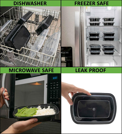 SafeWare Meal Prep Container Reusable 2 Compartment With Lids 28oz (25 Sets)- Food Prep Containers, Food Storage Bento Box | Stackable | Microwave | Dishwasher | Freezer Safe.