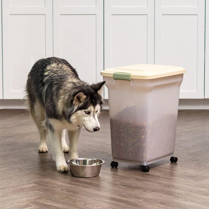 IRIS USA Dog Food Storage Container 58 Lb, Airtight Large Pet Food Storage Bin with Wheels, for Dog Cat Bird Chicken Food, Holds Up to 58 lbs, Keep Fresh, BPA Free, Made in USA, Black