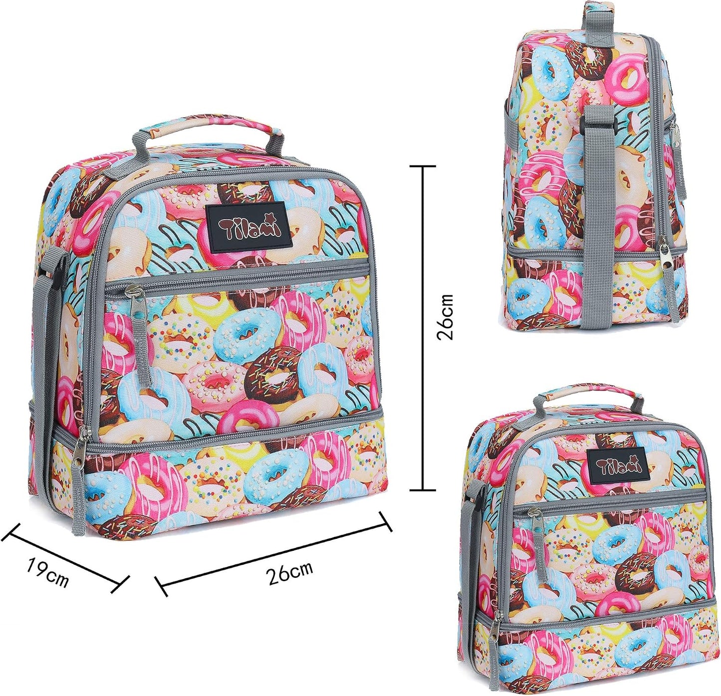 Tilami Lunch Bags Insulated Adjustable Strap Zipper, Two Compartments Cooler Bags, Bento Bags for Kids Toddlers (Blue)