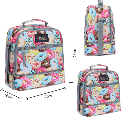 Tilami Lunch Bags Insulated Adjustable Strap Zipper, Two Compartments Cooler Bags, Bento Bags for Kids Toddlers (Blue)