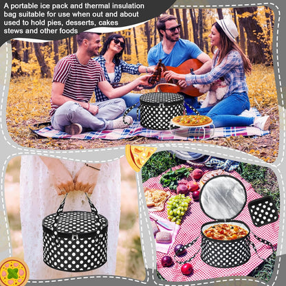 Pickmesh Round Pie Carrier 12 x 7 Inch Insulated Casserole Carriers with Lid and Detachable Handle for Hot or Cold Food Cake Transport Thanksgiving Christmas Gift(Cyan White Zigzag)
