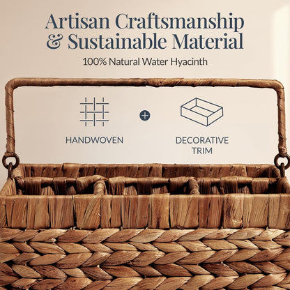 Best Choice Products Handwoven Silverware Organizer w/Handle, 5 Compartment Flatware Organizer, Shelf Storage Basket, Wicker Utensil Caddy, Cutlery Basket Holder for Party, Picnic, BBQ - Chestnut