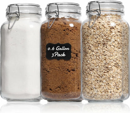 78oz Large Square Airtight Glass Jars with Lids, Wide Mouth Food Storage Canisters, Hold 4lb Sugar or 5lb Rice, Heavy Duty Pantry Containers for Flour, Coffee, Bulk Storage