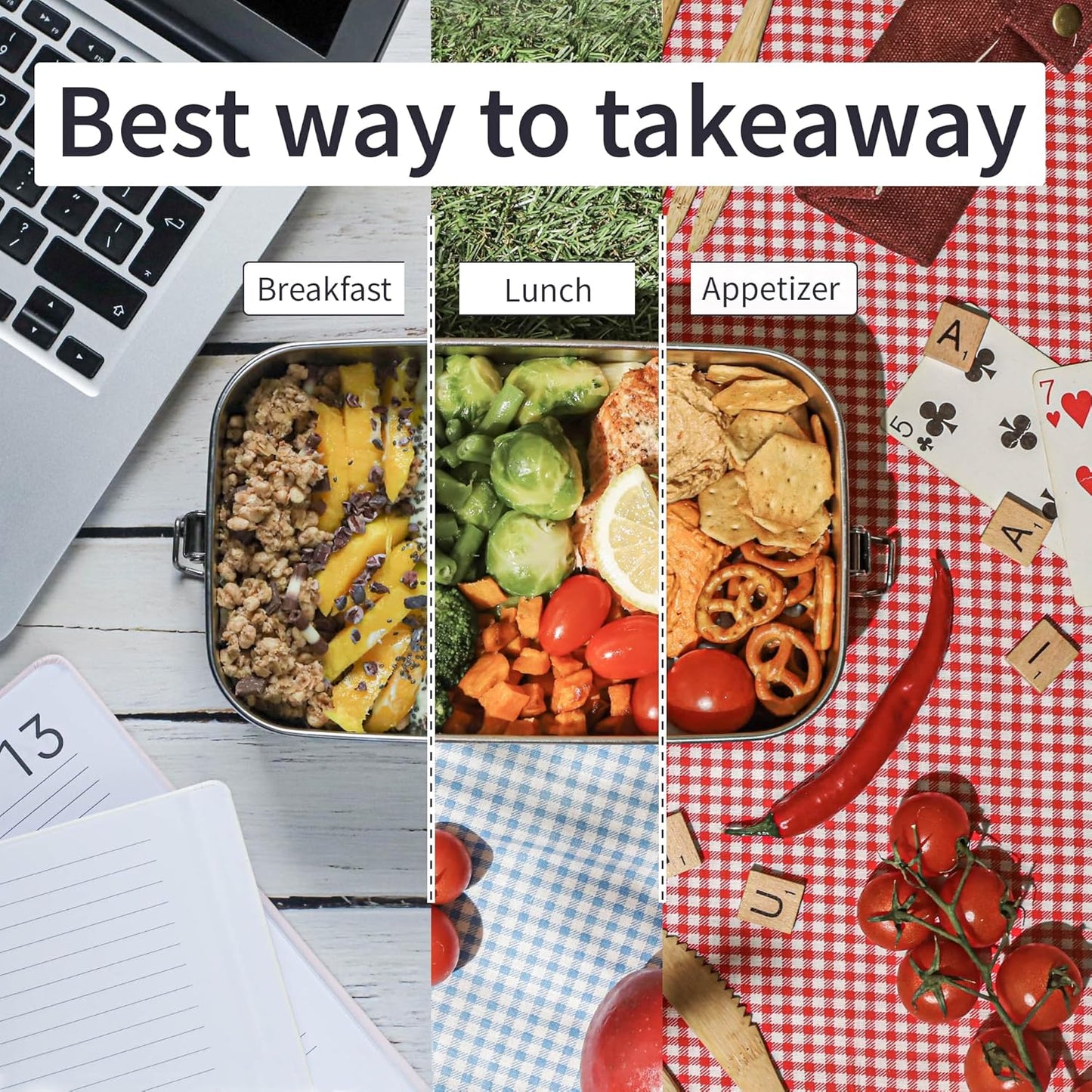 Bambaw Stainless Steel Bento Box 27 oz, Metal Lunch Box with Compartments, Leakproof Stainless Steel Lunch Container, BPA free Dishwasher Safe Metal Lunchbox