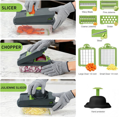 Mandoline Slicer for Kitchen, Vegetable Chopper & Dicer, Professional Food Slicer with Stainless Steel Blades, Safe Veggie Chopper for Onion Potato Carrot Fruit, Easy to Clean