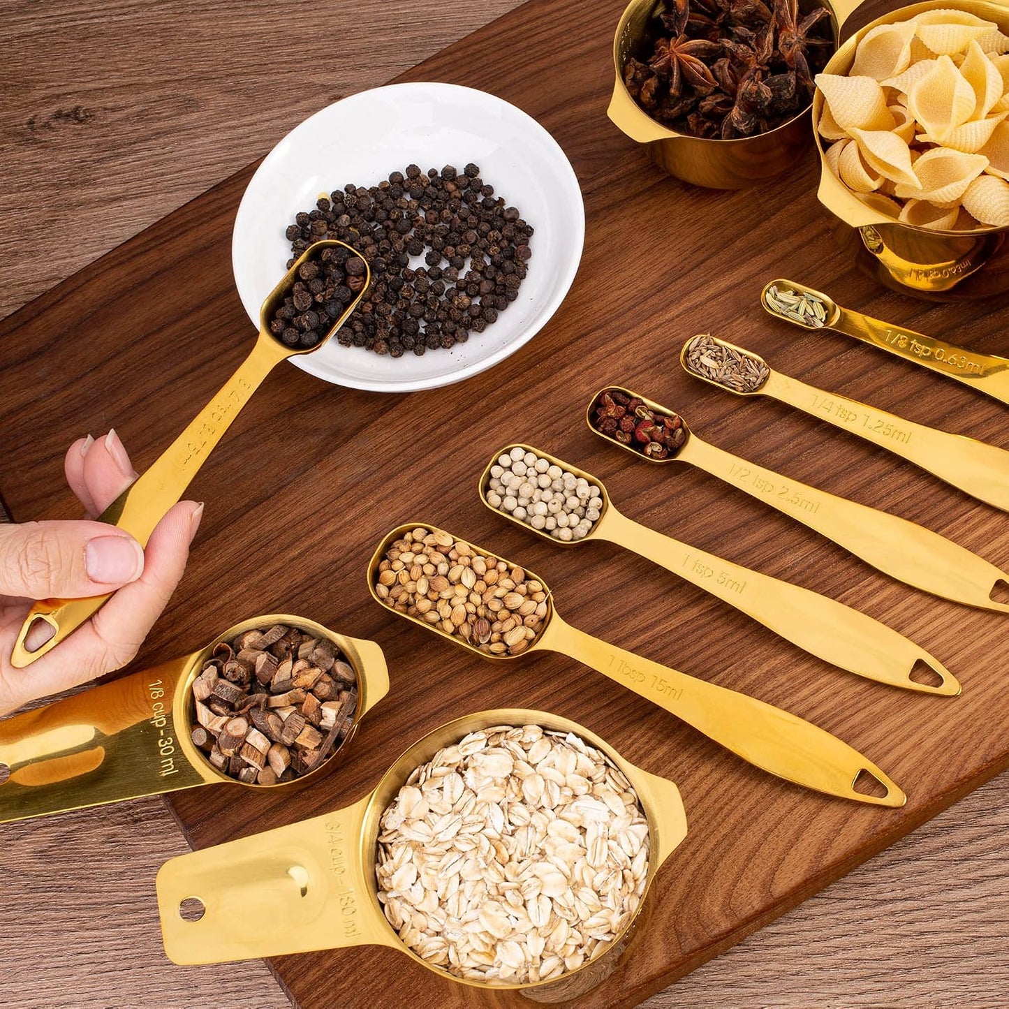 13-piece Measuring Cups and Spoons Set, 18/8 Stainless Steel Heavy Duty Ergonomic Handle with Ring Connector, Silver