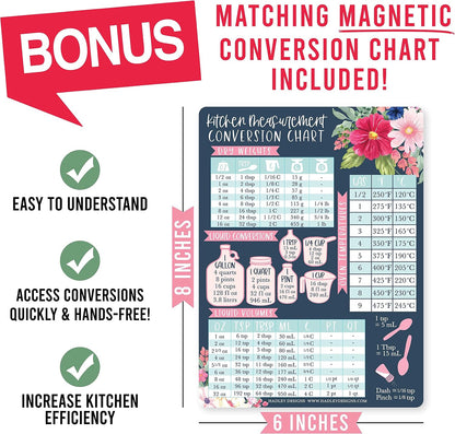 Hadley Designs Weekly Meal Planner Dry Erase Board for Refrigerator, Floral Magnetic Weekly Menu Board for Kitchen Conversion Chart, Meal Planner for Refrigerator, Magnetic Menu Board for Fridge