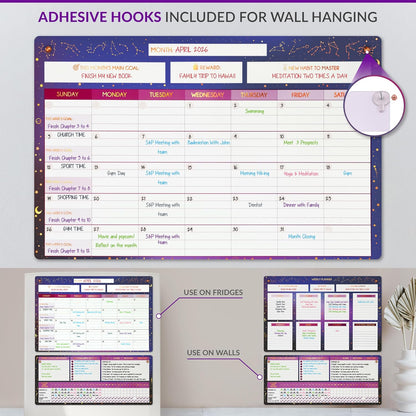 Fridge Calendar Acrylic 17x12”, Start Monday | Magnetic Calendar for Refrigerator | Acrylic Dry Erase Whiteboard Calendar for Fridge | Family Schedule Board with 5 Markers & Eraser by Freedom Mastery