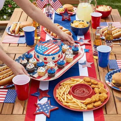 Kingen American flag Patriotic theme party supplies, 18'' Rectangle and 13'' Round Set of 2 Extra-Large Bamboo Serving Trays, Independence Day, Reusable and Dishwasher Safe