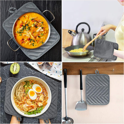 R HORSE 6Pcs Black Pot Holders with Pocket for Kitchen, 7''x 9''