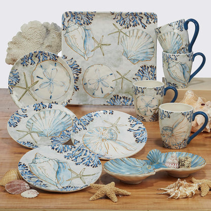 Playa Shells Coastal Ceramic Chip & Dip Platter – 13.5" Ocean-Themed Party Server for Chips, Veggies, Fruit, Crackers, and Appetizers