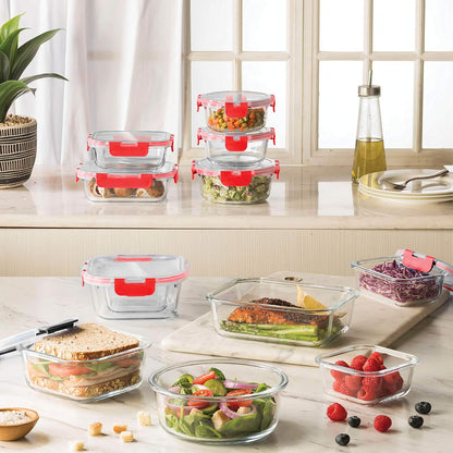 FineDine 24 Piece Glass Storage Containers with Lids - Leak Proof, Dishwasher Safe Glass Food Storage Containers for Meal Prep or Leftovers, Blue