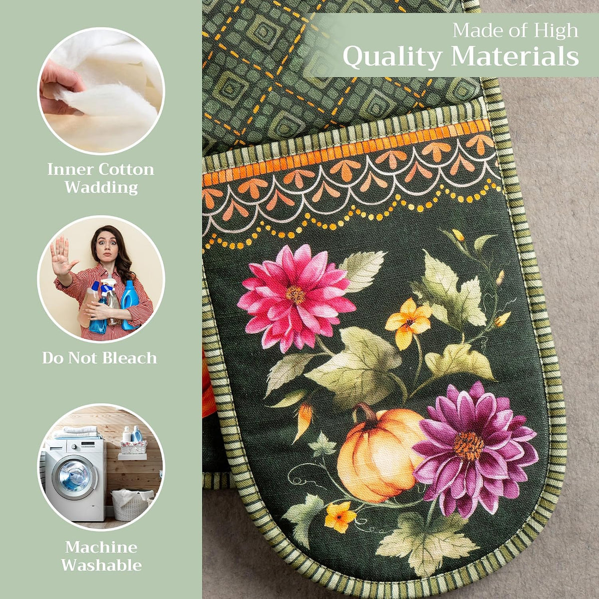 Maison d' Hermine 100% Cotton Oven Mitt & Pot Holder Set (7.5"x13" & 8"x8") - Colors C