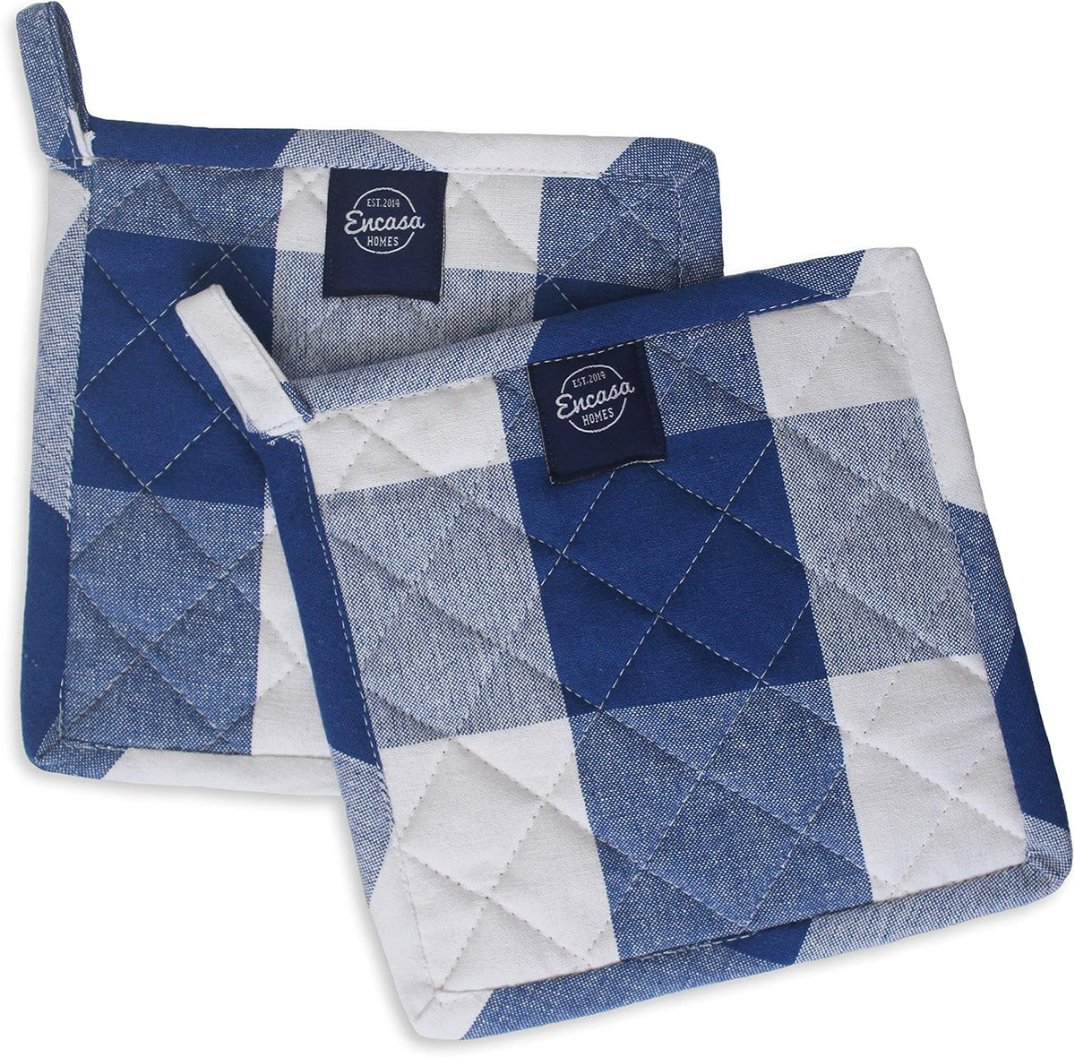 Encasa XO Pot Holders, Quilted Kitchen Hot Pads 8"x8" Black