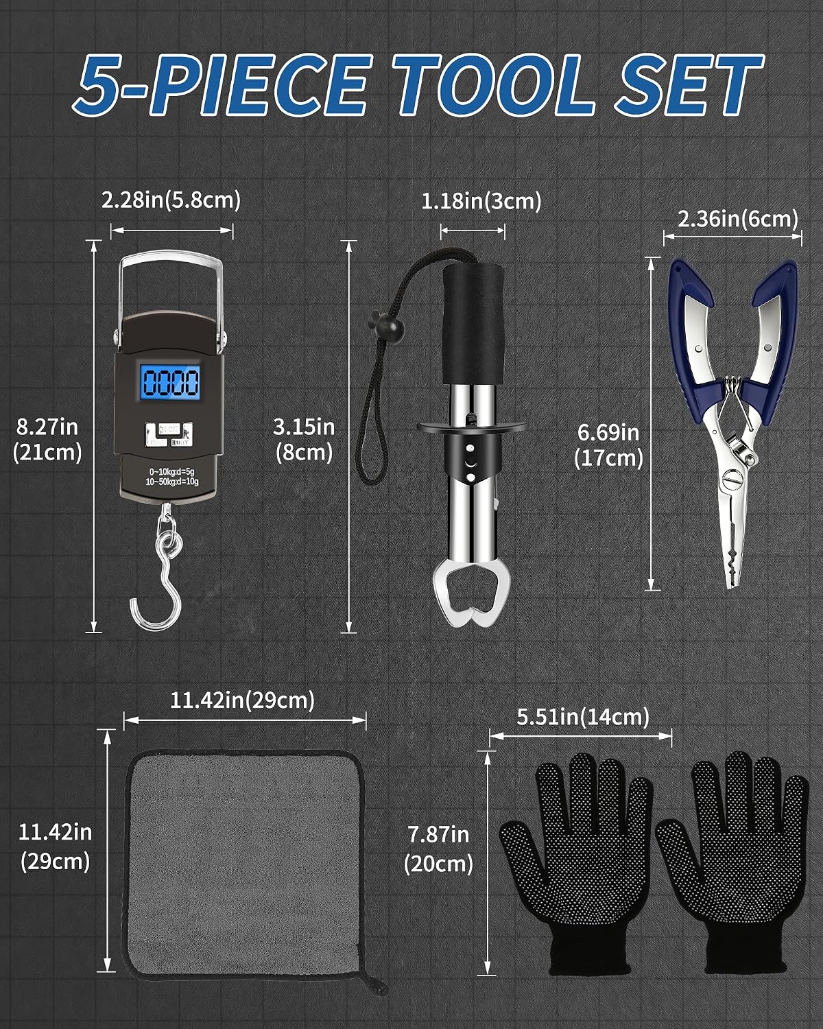 Fishing Tool Kit - Fishing Pliers, Hook Remover, Fish Gripper，Fish Scale, Fish Knife, Saltwater Fishing Gear with Sharpeners, Best Gifts for Men