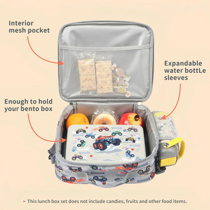 rockpapa Chill Kids Lunch Box Set with Leakproof 5.5 Cups Bento Box, Reusable Ice Pack, 14oz Insulated Water Bottle & Lunch Bag, BPA-Free Microwave Safe for School Boys Girls (Black Games)