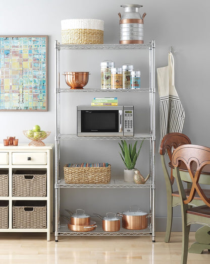 Whitmor 2-Wire Shelving Unit, Metal Storage Shelves, Stacking Shelf with Basket, Easy Assembly Home Organizer for Pantry, Kitchen, Garage, Plant