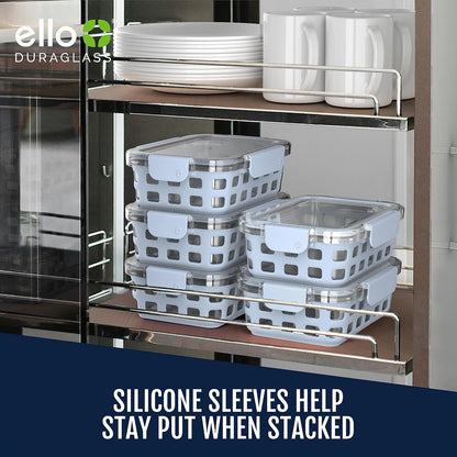 Ello Duraglass 3.4 Cup Meal Prep 10Pc,Set,Glass Food Storage Container with Silicone Sleeve and Airtight BPA-Free Plastic Lids,Dishwasher,Microwave & Freezer Safe,Evening Orchard,5 Count (Pack of 2)