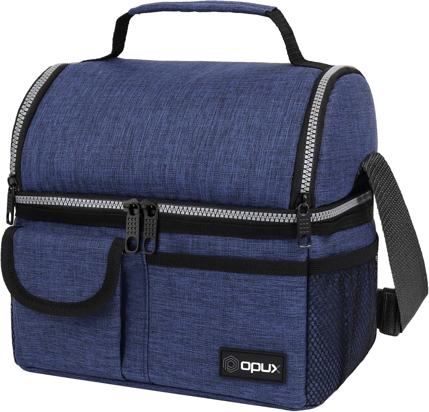 opux Insulated Lunch Bag Women Men, Dual Compartment Leakproof Lunch Box Adults Kids, Double Decker Meal Prep Bento Lunch Cooler Tote with Shoulder Strap for Work Office School Travel, Floral Purple