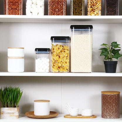 Felli Flip Tite Storage Container with Lid 4” RECTANGULAR Airtight Ring Flip Top, Stackable Kitchen Counter Pantry Organizer Acrylic Canister Jar for Pasta Spaghetti Cereal Granola Coffee (1.9qt)