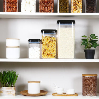 Felli Flip Tite Acrylic Food Storage Container with Lid 6” XL Air Tight Ring Seal Flip Top, Plastic Kitchen Baking Canister for 5 lb Flour Sugar Rice Protein Powder Pantry Organizer (Nest-M, White)