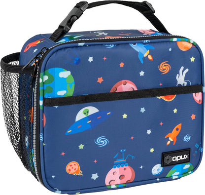 opux Insulated Lunch Bag Kids, Lunch Box for School Boy Girl, Leakproof Small Reusable Compact Soft Mini Cooler Bag, Toddler Small Lunch Boxes Kit Pail with Front Side Pockets (Purple)