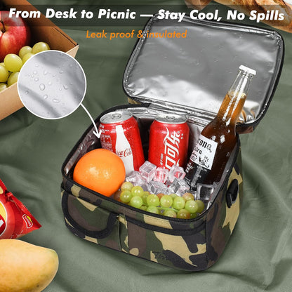 Tirrinia Reusable Lunch Box for Men Women, Insulated Lunch Bag Adult Work, Double Decker Leakproof Lunchbox for Office Picnic Beach—Dual Compartment Lunch Cooler Bag