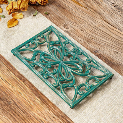 Sungmor 2 Pack Gold Cast Iron Trivets, Rectangle Ornate Scrollwork Trivets