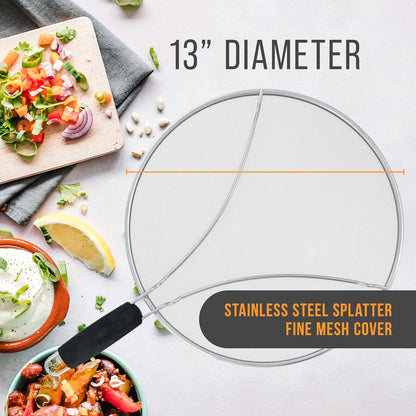 U.S. Kitchen Supply 3-Piece Stainless Steel Splatter Guard Set (13", 11.5", 9.5") Fine Mesh Cover, Grease & Oil, Splatter Screen for Frying Pan, Cooking Pots, with Resting Feet & Comfort Grip Handles