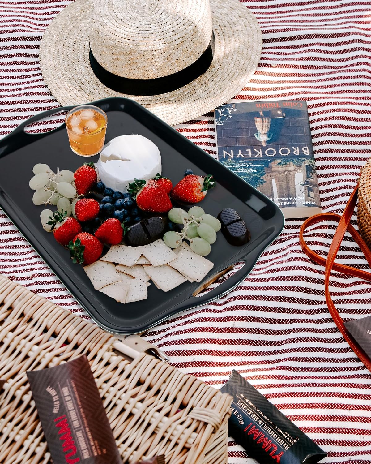 Czlizdyt Large Melamine Serving Tray with Handles, 17.5 x 12 in Rectangular Melamine Serving Platter, Dishwasher Safe Trays for Eating, Appetizer, Charcuterie, Snack, Fruit, Desserts, Set of 2, White