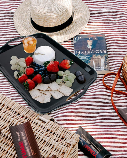 Czlizdyt Large Melamine Serving Tray with Handles, 17.5 x 12 in Rectangular Melamine Serving Platter, Dishwasher Safe Trays for Eating, Appetizer, Charcuterie, Snack, Fruit, Desserts, Set of 2, White