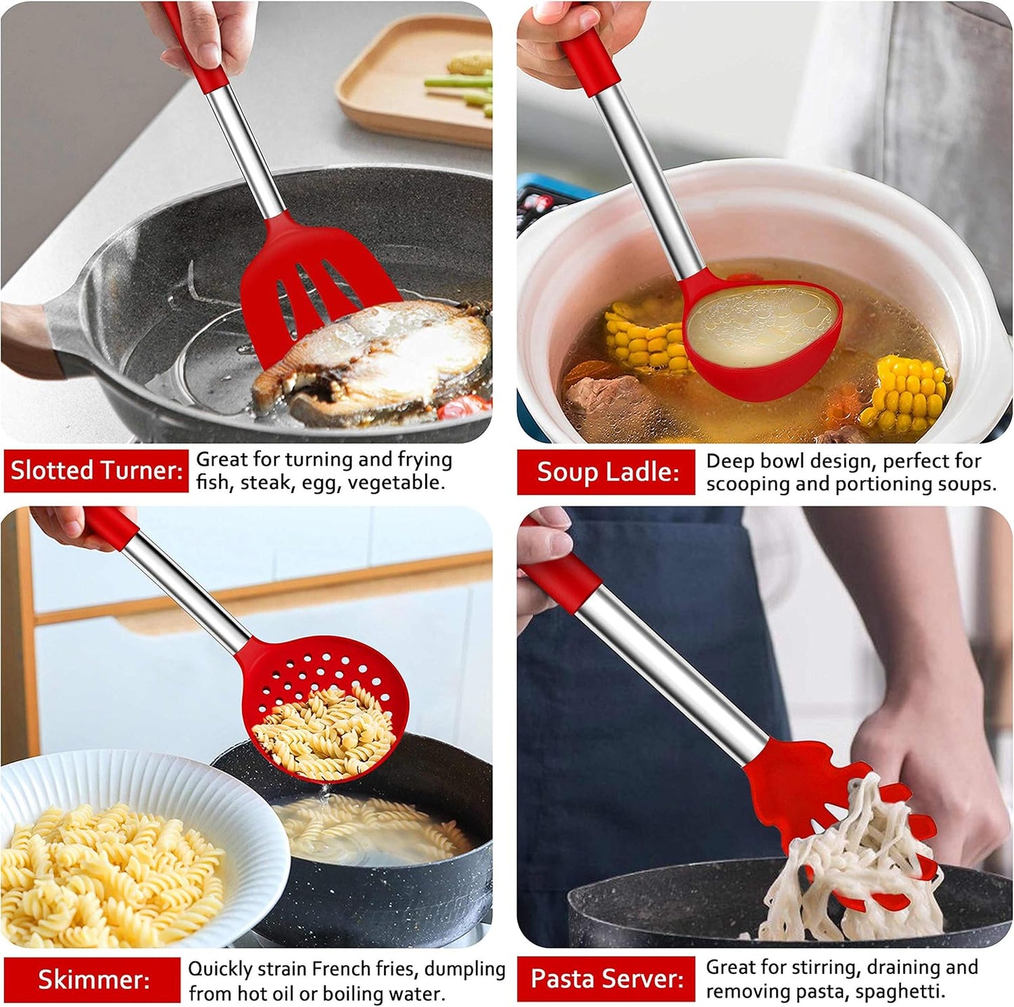 LIANYU 43 Pcs Silicone Kitchen Cooking Utensils with Holder, Heat Resistant Spatula Set with Stainless Steel Handle, Kitchen Cooking Gadgets Tools for Nonstick Cookware Set, Blue
