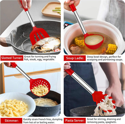 LIANYU 43 Pcs Silicone Kitchen Cooking Utensils with Holder, Heat Resistant Spatula Set with Stainless Steel Handle, Kitchen Cooking Gadgets Tools for Nonstick Cookware Set, Blue