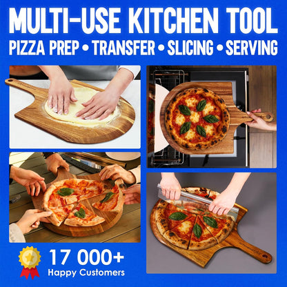 16-Inch Wooden Pizza Peel, X-Large Paddle, Cutting & Serving Board w Handle