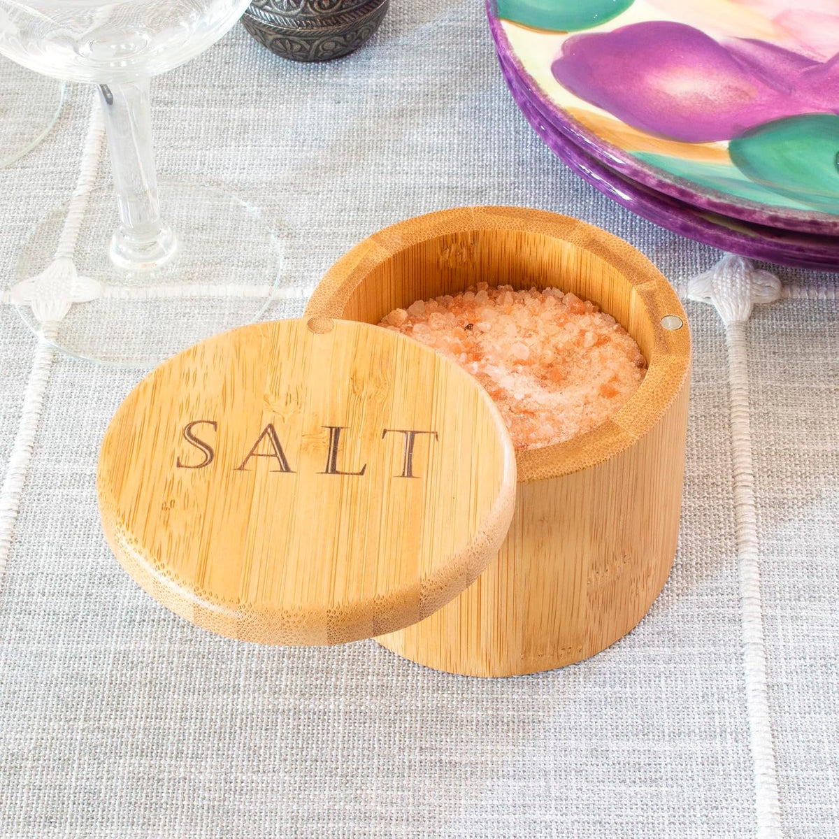 Totally Bamboo Salt Cellar with Swivel Lid, Salt Container for Countertop