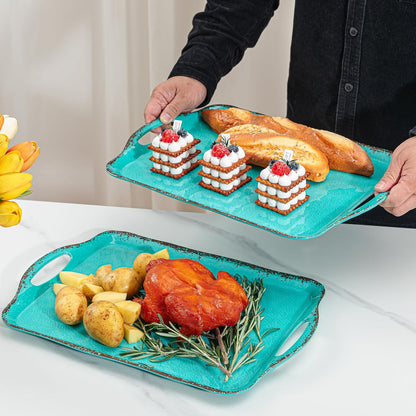 LEHAHA Grilling Prep Trays, Melamine BBQ Prep and Serving Platters and Tray for Outdoor Entertaining, Large Food Serving Trays, Set of 2, 17.2" x 10.5",Great for Grilling Lovers,Black and Red