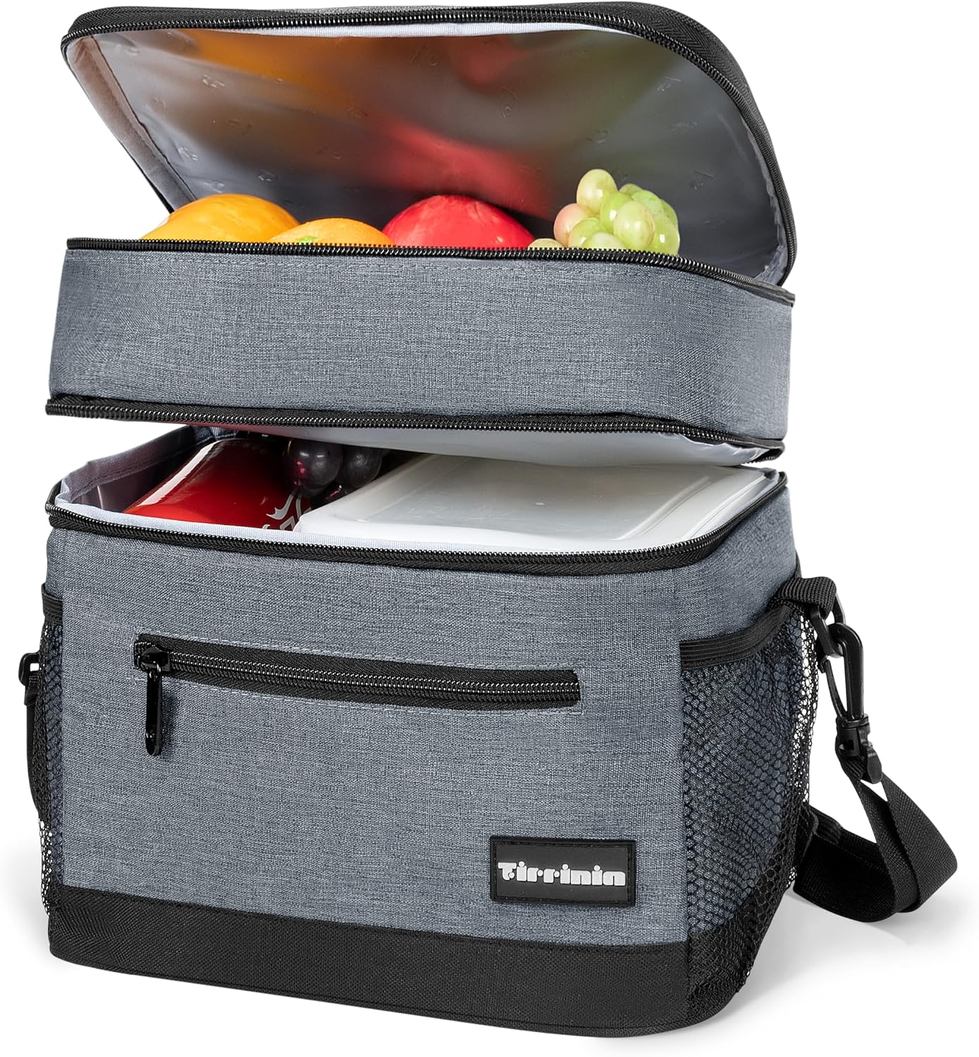 Tirrinia Insulated Lunch Box for Men/Women, Leakproof Lunch Bag for School Work, Large Lunch Tote Kids Boys Girls Student Back to School, Soft Cooler Office Picnic Beach Camping for Adults, Charcoal