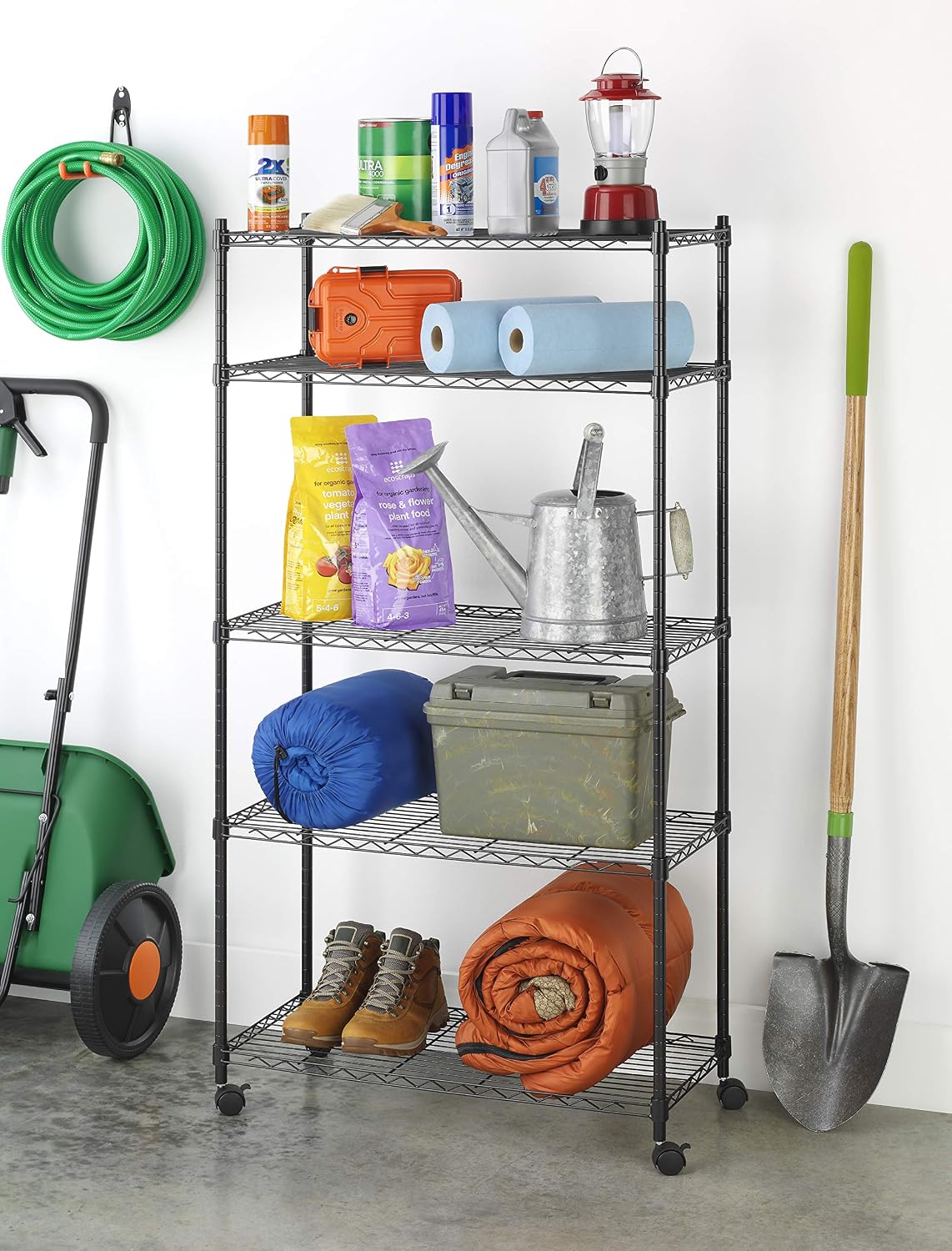 Whitmor 2-Wire Shelving Unit, Metal Storage Shelves, Stacking Shelf with Basket, Easy Assembly Home Organizer for Pantry, Kitchen, Garage, Plant