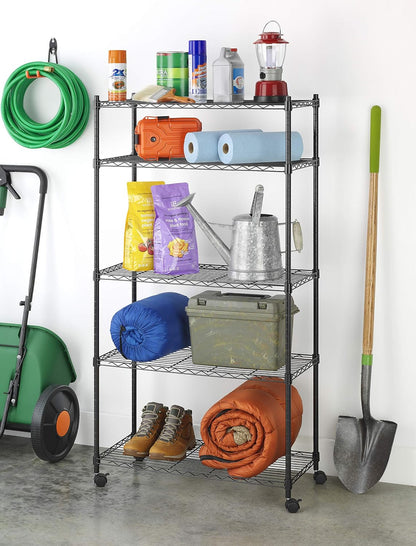 Whitmor 2-Wire Shelving Unit, Metal Storage Shelves, Stacking Shelf with Basket, Easy Assembly Home Organizer for Pantry, Kitchen, Garage, Plant