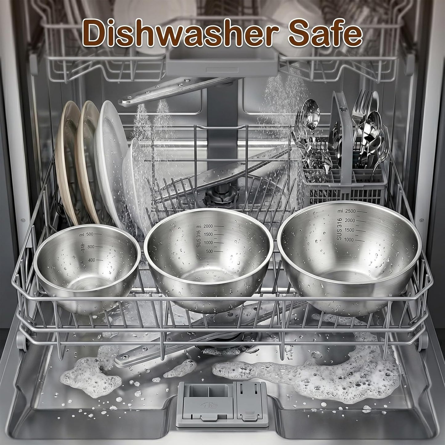 Stainless Steel Mixing Bowls Set of 3, 1.5/2.5/4 Qt Metal Mixing Bowls with Measurement Marks, Nesting Stainless Steel Bowl Set, Dishwasher Safe Stackable Kitchen Bowls for Baking, Salad & Meal Prep